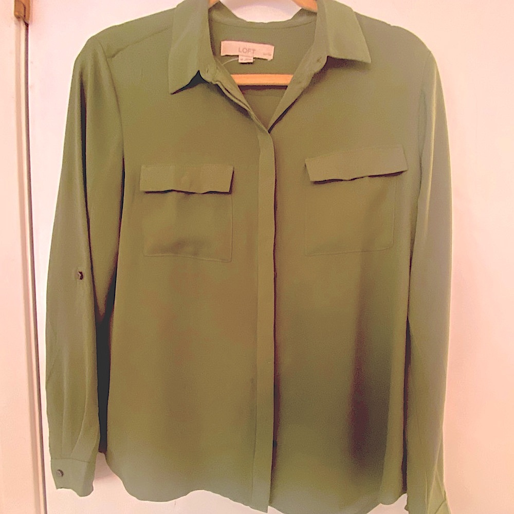 Loft olive green button down blouse